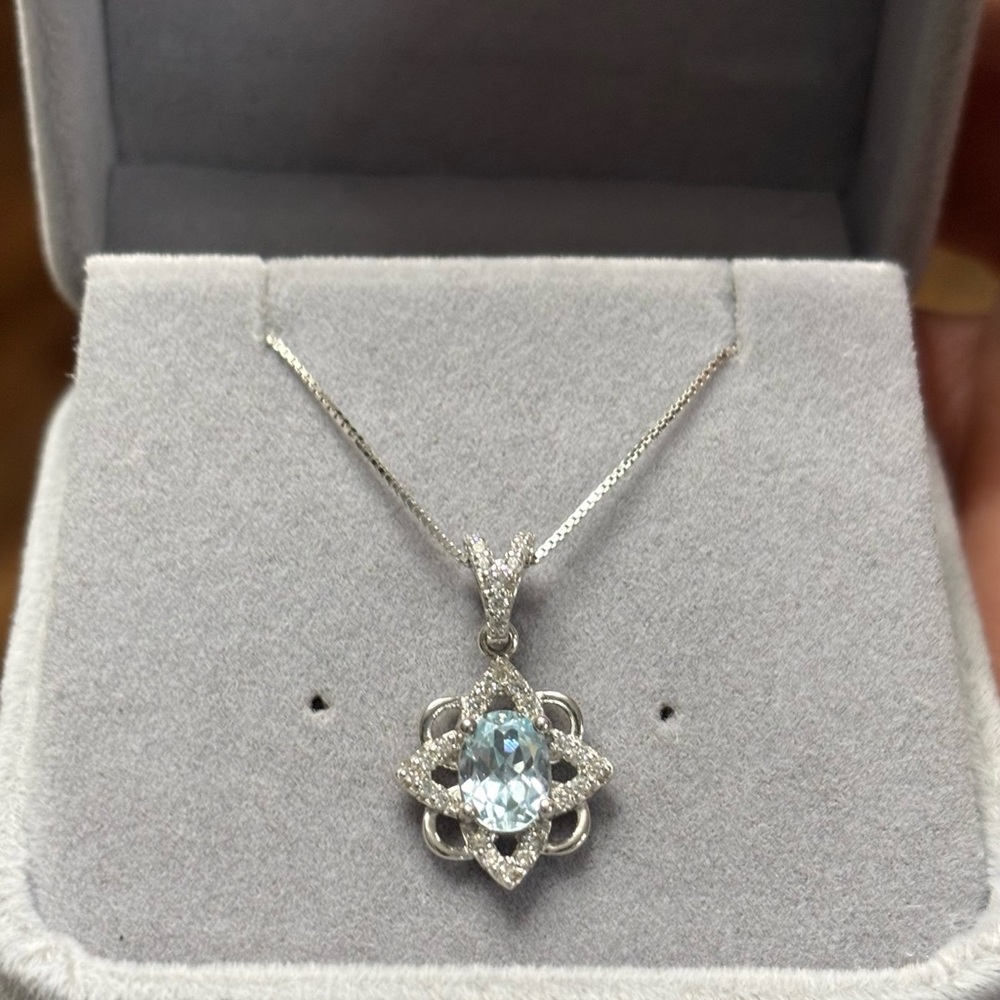 Genuine & Elegant Sky Blue Topaz 925 Sterling Silver Pendant with 18” Necklace